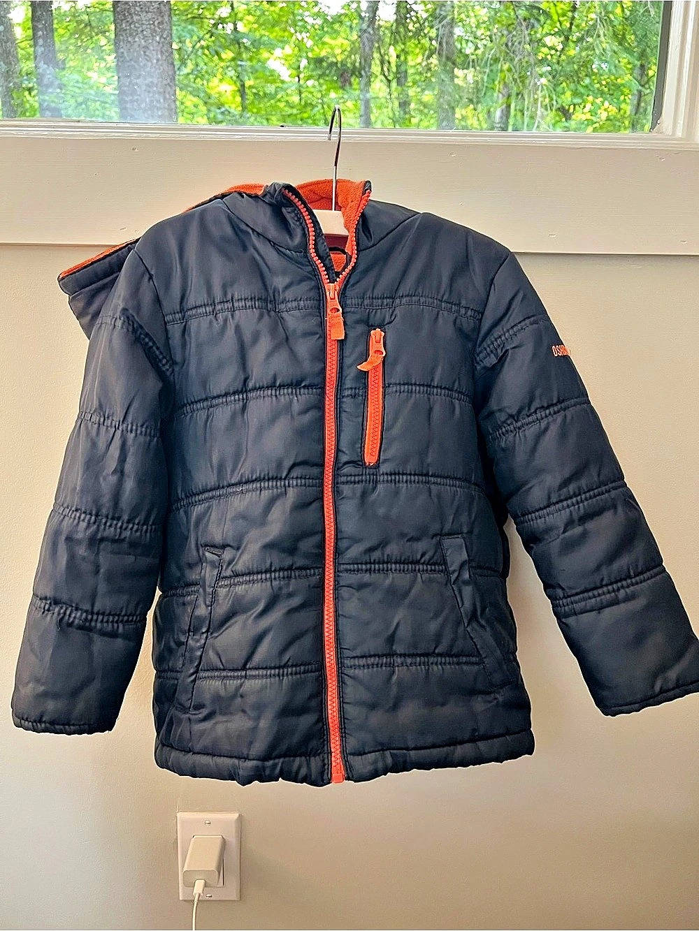 OshKosh Boys' Puffer Jacket Black & Orange Size Medium